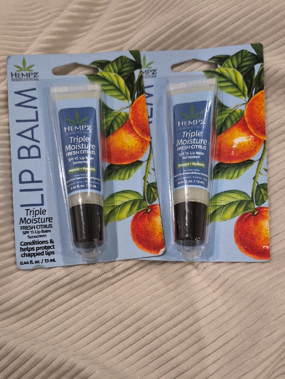 Hempz Triple Moisture Fresh Citrus Lip Balm -2 Pack NEW